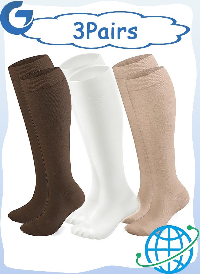 3 Pairs Compression Socks for Women&Men Cotton Elastic Knee High Socks Travel Hiking Running Stocking - Image 1